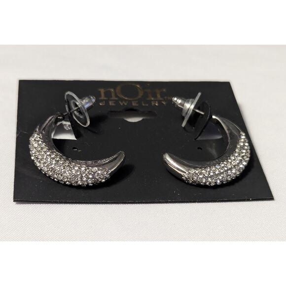 Silver Crescent Moon Earrings with Cubic Zirconia by nOir - Picture 6 of 7
